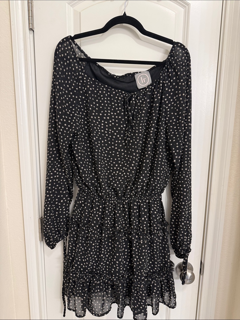 Black Polka Dot Long Sleeve Ruffle Dress